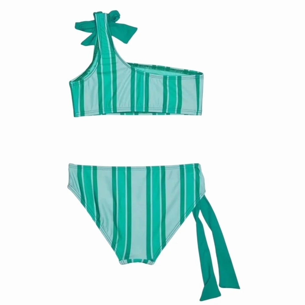 NWT beach lingo 2 Piece Bikini Set in Teal Stripes And Bows